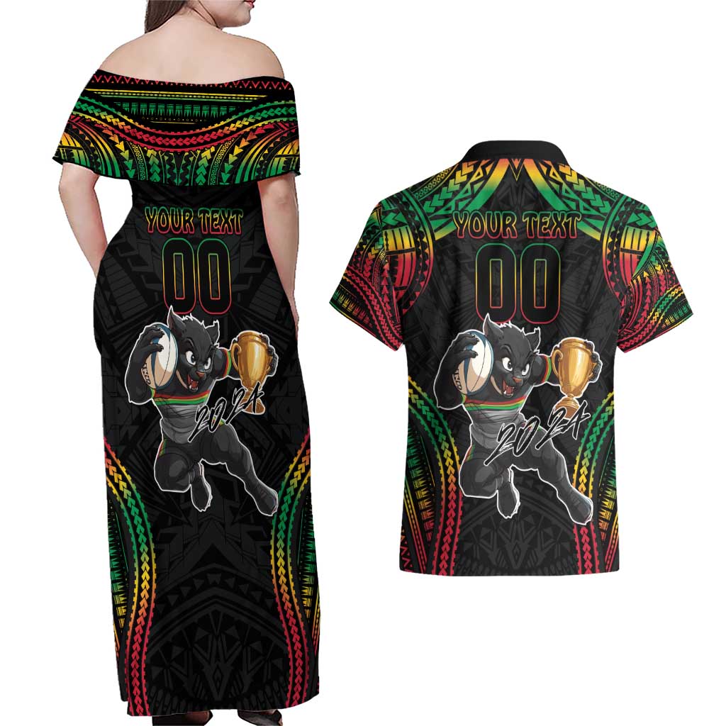 Custom Panthers Champion Grand Final 2024 Couples Matching Off Shoulder Maxi Dress and Hawaiian Shirt With Polynesian Style