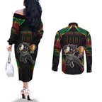 Custom Panthers Champion Grand Final 2024 Couples Matching Off The Shoulder Long Sleeve Dress and Long Sleeve Button Shirt With Polynesian Style