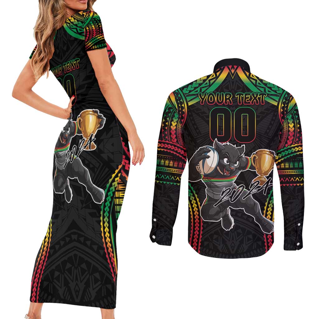 Custom Panthers Champion Grand Final 2024 Couples Matching Short Sleeve Bodycon Dress and Long Sleeve Button Shirt With Polynesian Style