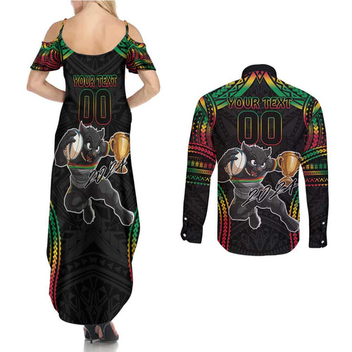 Custom Panthers Champion Grand Final 2024 Couples Matching Summer Maxi Dress and Long Sleeve Button Shirt With Polynesian Style