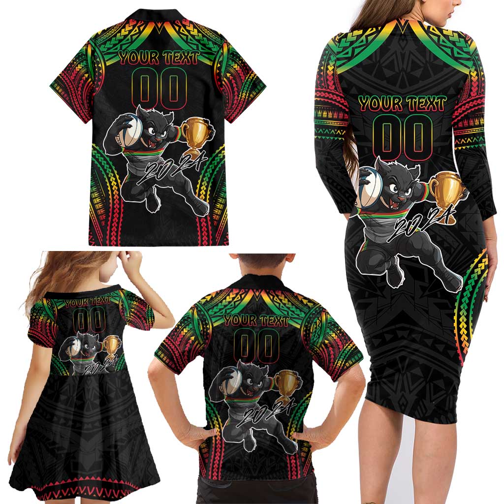 Custom Panthers Champion Grand Final 2024 Family Matching Long Sleeve Bodycon Dress and Hawaiian Shirt With Polynesian Style