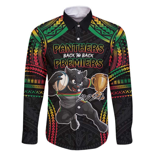 Custom Panthers Champion Grand Final 2024 Family Matching Long Sleeve Bodycon Dress and Hawaiian Shirt With Polynesian Style