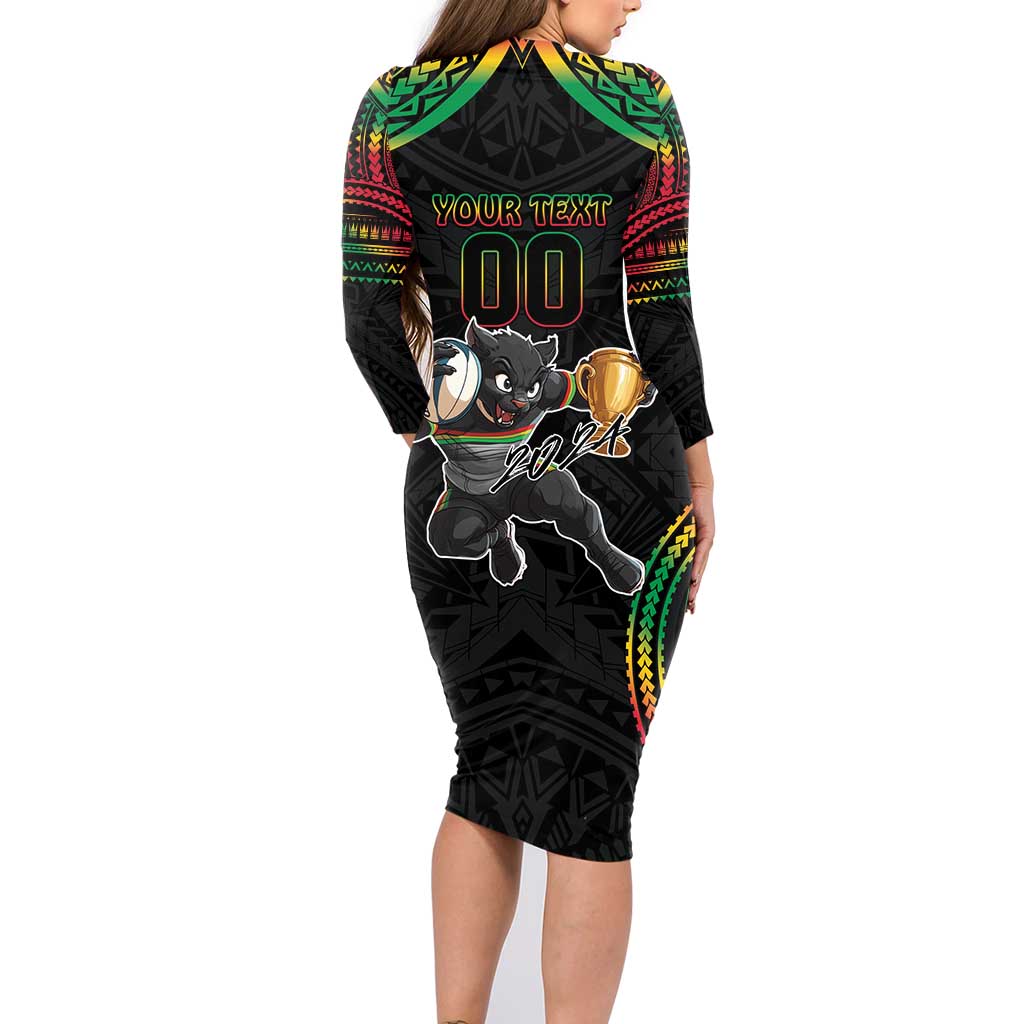 Custom Panthers Champion Grand Final 2024 Family Matching Long Sleeve Bodycon Dress and Hawaiian Shirt With Polynesian Style