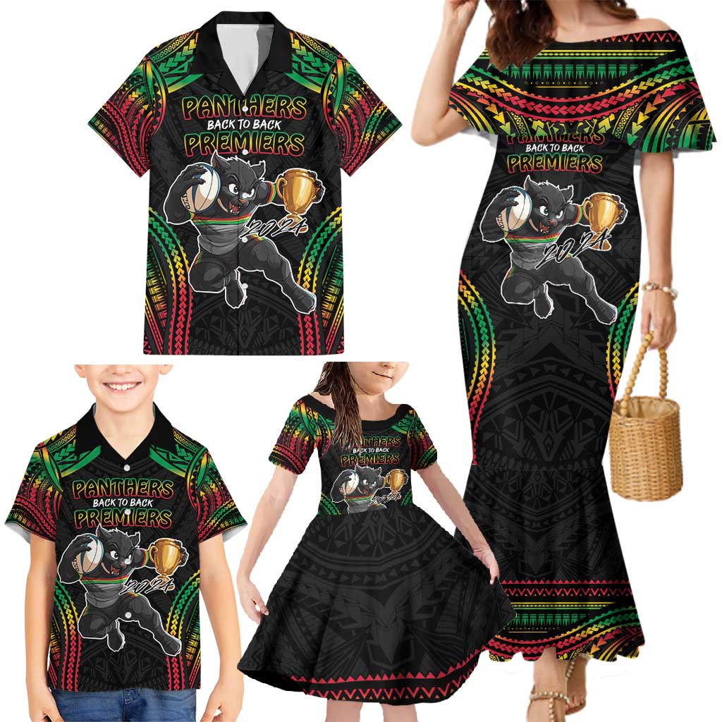 Custom Panthers Champion Grand Final 2024 Family Matching Mermaid Dress and Hawaiian Shirt With Polynesian Style
