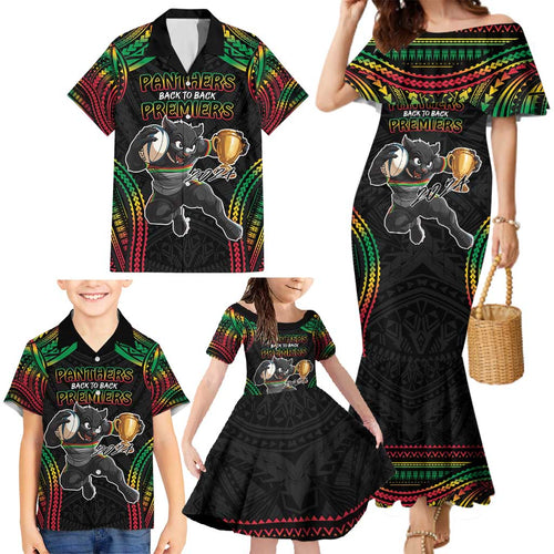Custom Panthers Champion Grand Final 2024 Family Matching Mermaid Dress and Hawaiian Shirt With Polynesian Style