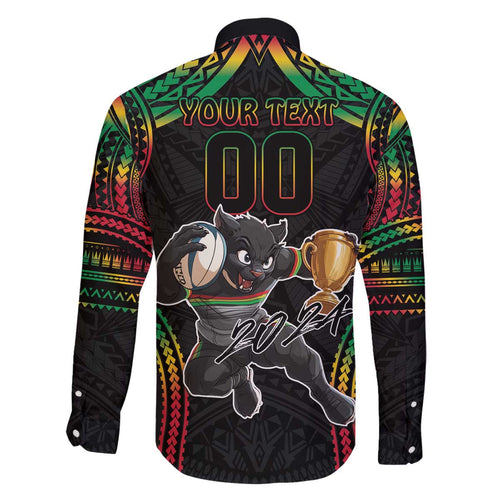 Custom Panthers Champion Grand Final 2024 Family Matching Off The Shoulder Long Sleeve Dress and Hawaiian Shirt With Polynesian Style