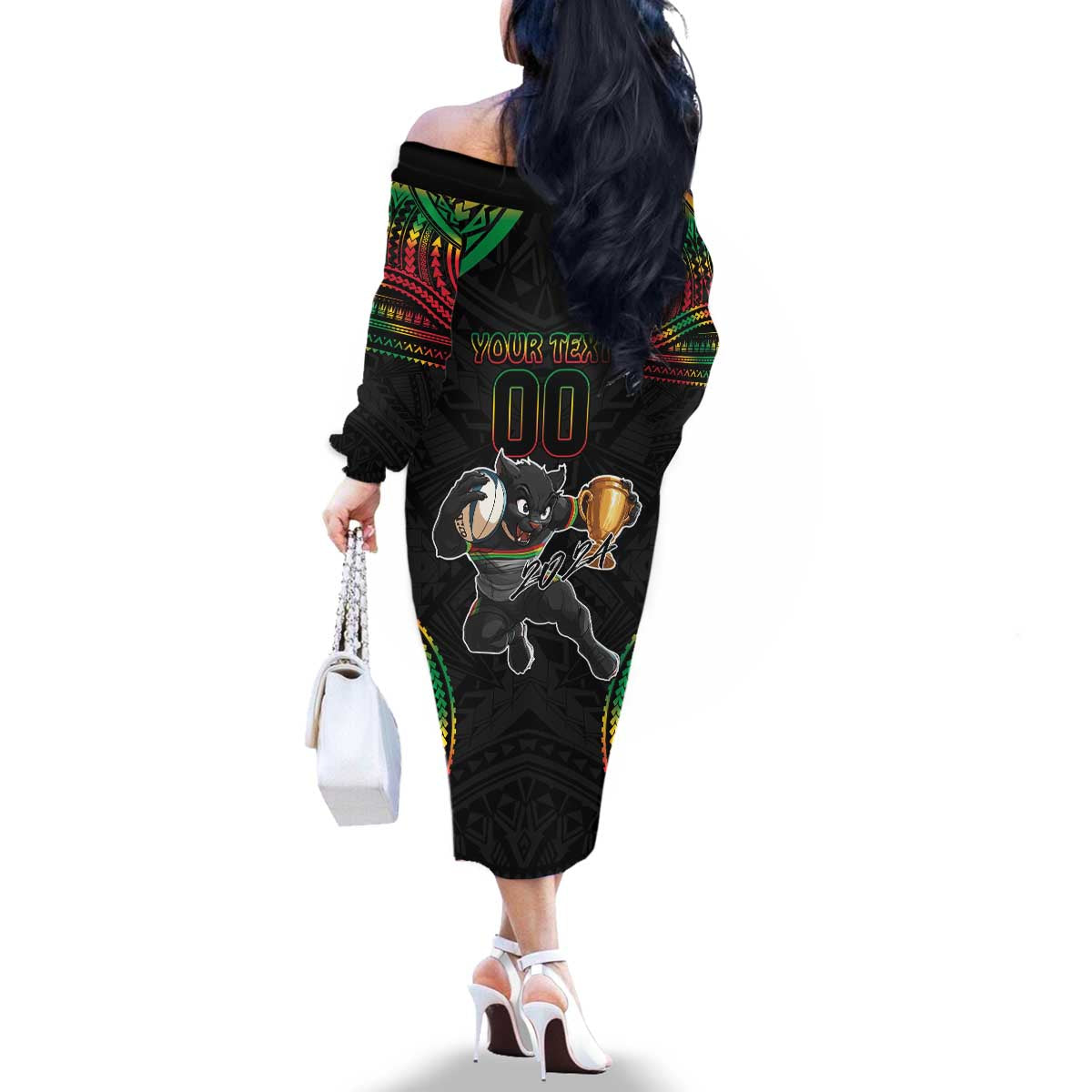 Custom Panthers Champion Grand Final 2024 Family Matching Off The Shoulder Long Sleeve Dress and Hawaiian Shirt With Polynesian Style