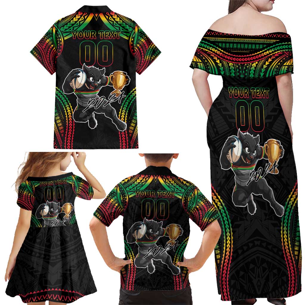Custom Panthers Champion Grand Final 2024 Family Matching Off Shoulder Maxi Dress and Hawaiian Shirt With Polynesian Style