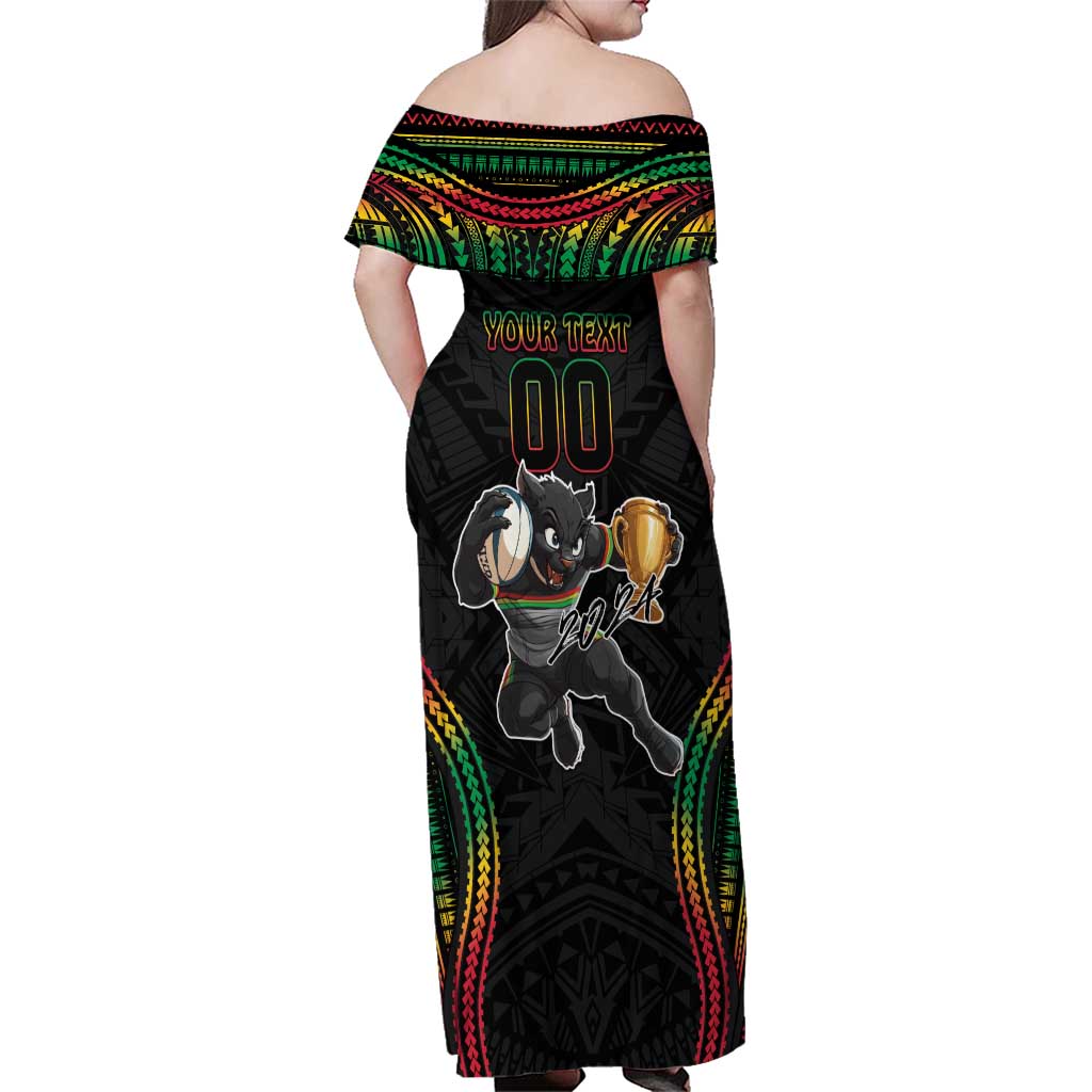 Custom Panthers Champion Grand Final 2024 Family Matching Off Shoulder Maxi Dress and Hawaiian Shirt With Polynesian Style