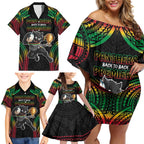 Custom Panthers Champion Grand Final 2024 Family Matching Off Shoulder Short Dress and Hawaiian Shirt With Polynesian Style