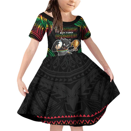Custom Panthers Champion Grand Final 2024 Family Matching Off Shoulder Short Dress and Hawaiian Shirt With Polynesian Style