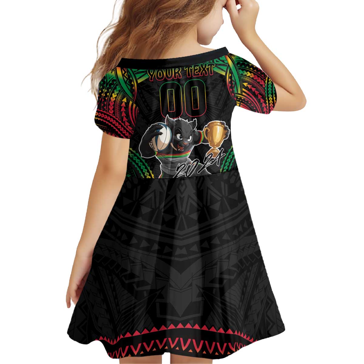 Custom Panthers Champion Grand Final 2024 Family Matching Off Shoulder Short Dress and Hawaiian Shirt With Polynesian Style