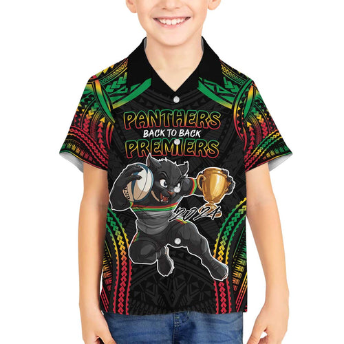Custom Panthers Champion Grand Final 2024 Family Matching Off Shoulder Short Dress and Hawaiian Shirt With Polynesian Style