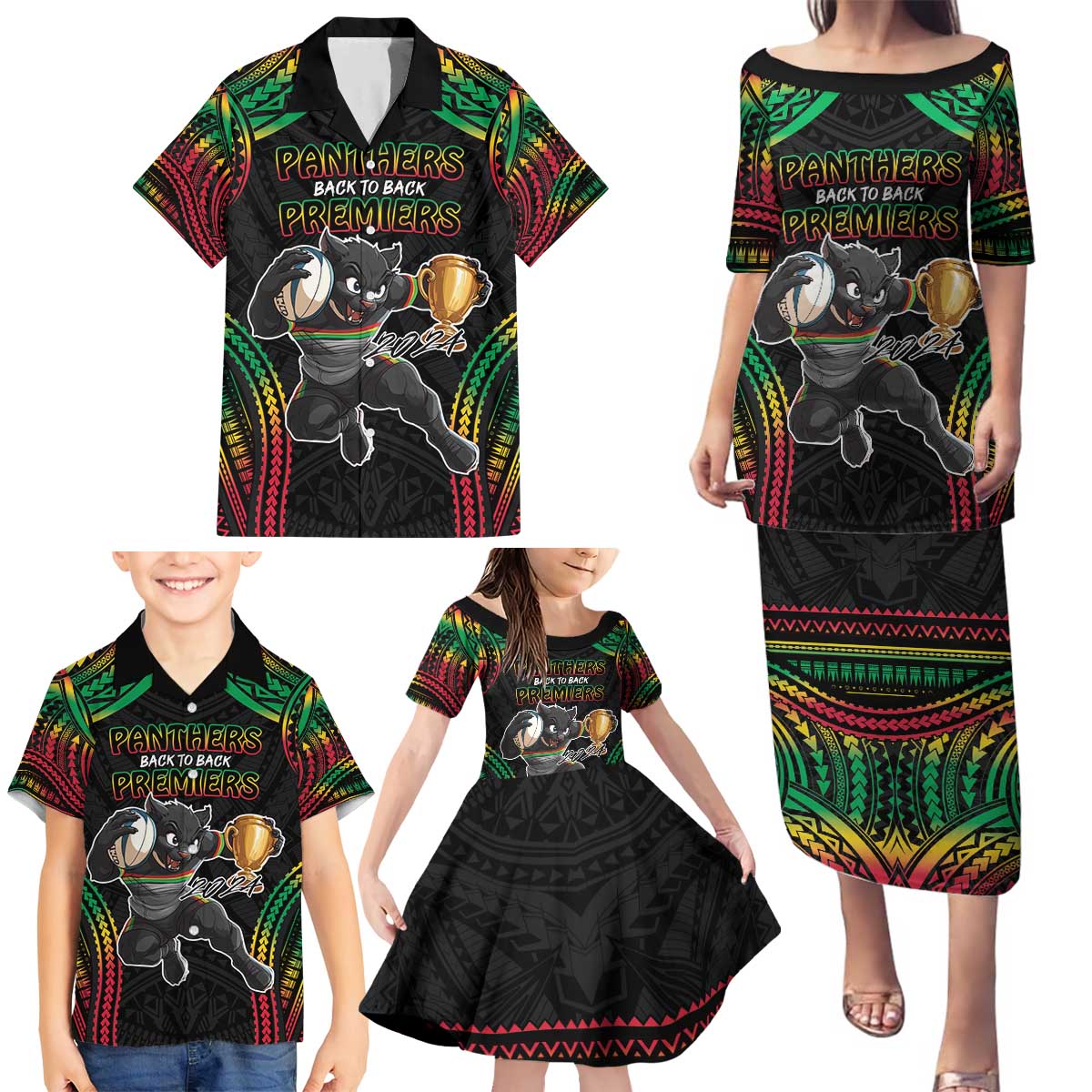 Custom Panthers Champion Grand Final 2024 Family Matching Puletasi and Hawaiian Shirt With Polynesian Style