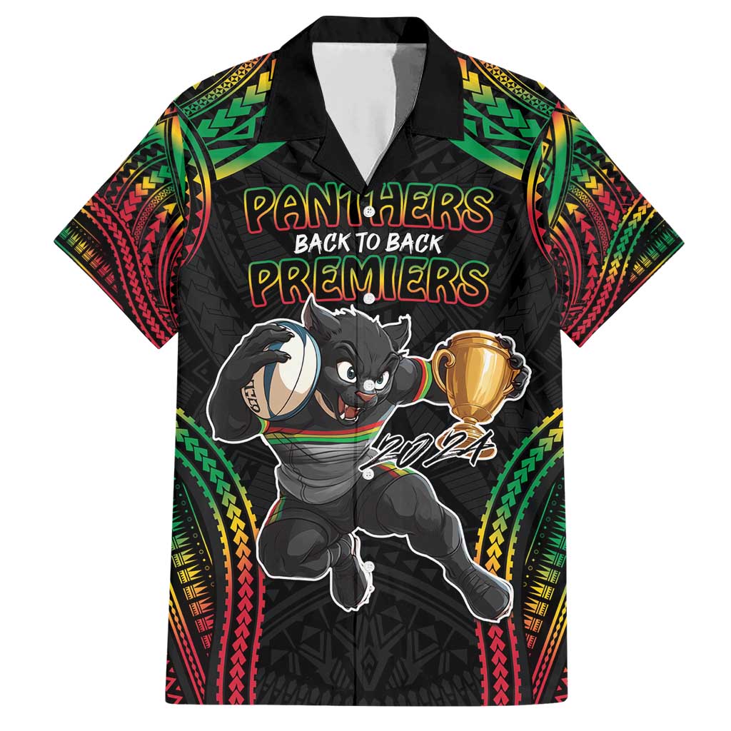 Custom Panthers Champion Grand Final 2024 Family Matching Short Sleeve Bodycon Dress and Hawaiian Shirt With Polynesian Style