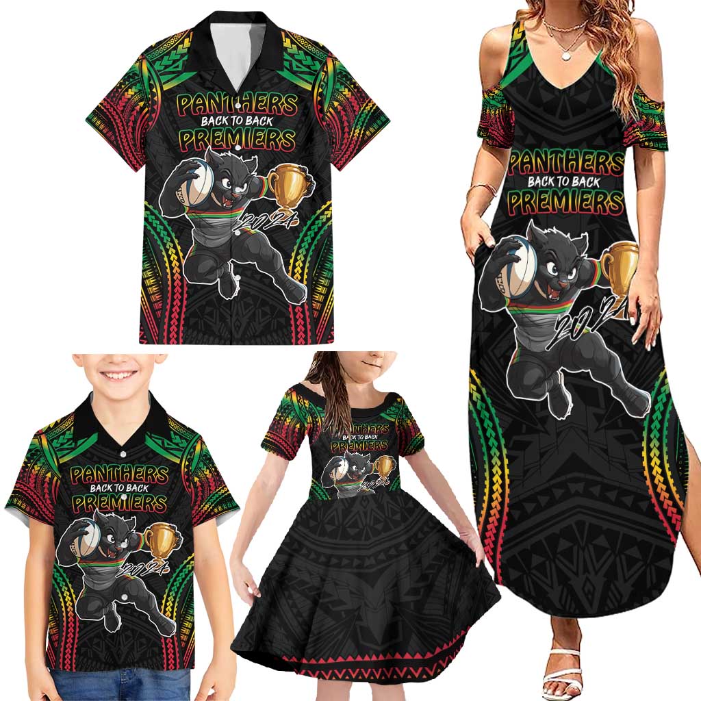 Custom Panthers Champion Grand Final 2024 Family Matching Summer Maxi Dress and Hawaiian Shirt With Polynesian Style