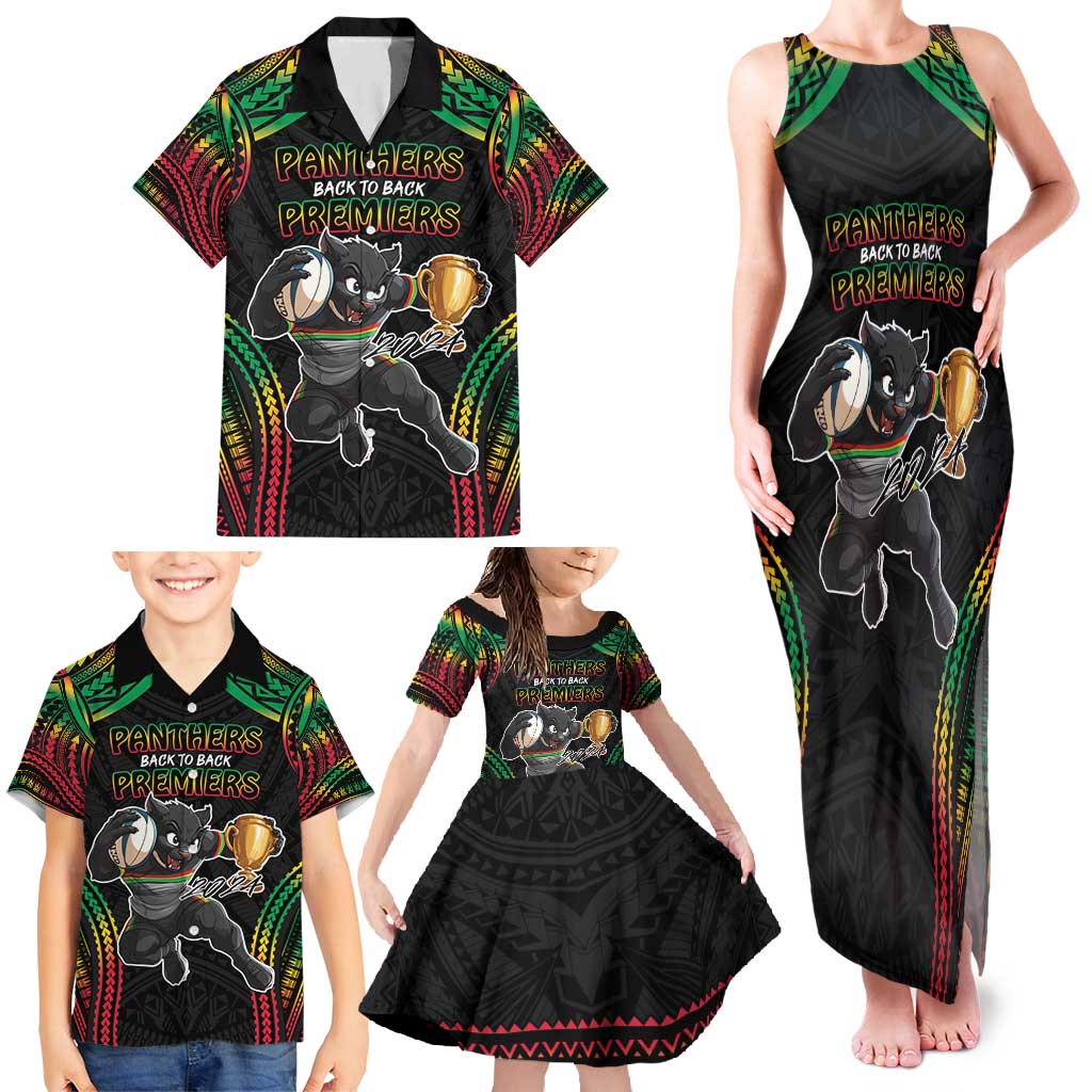 Custom Panthers Champion Grand Final 2024 Family Matching Tank Maxi Dress and Hawaiian Shirt With Polynesian Style