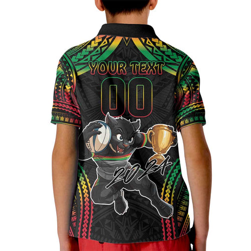 Custom Panthers Champion Grand Final 2024 Kid Polo Shirt With Polynesian Style