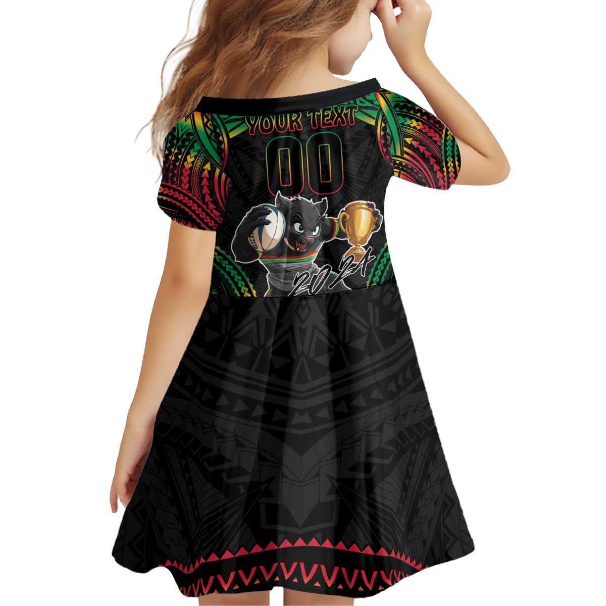 Custom Panthers Champion Grand Final 2024 Kid Short Sleeve Dress With Polynesian Style