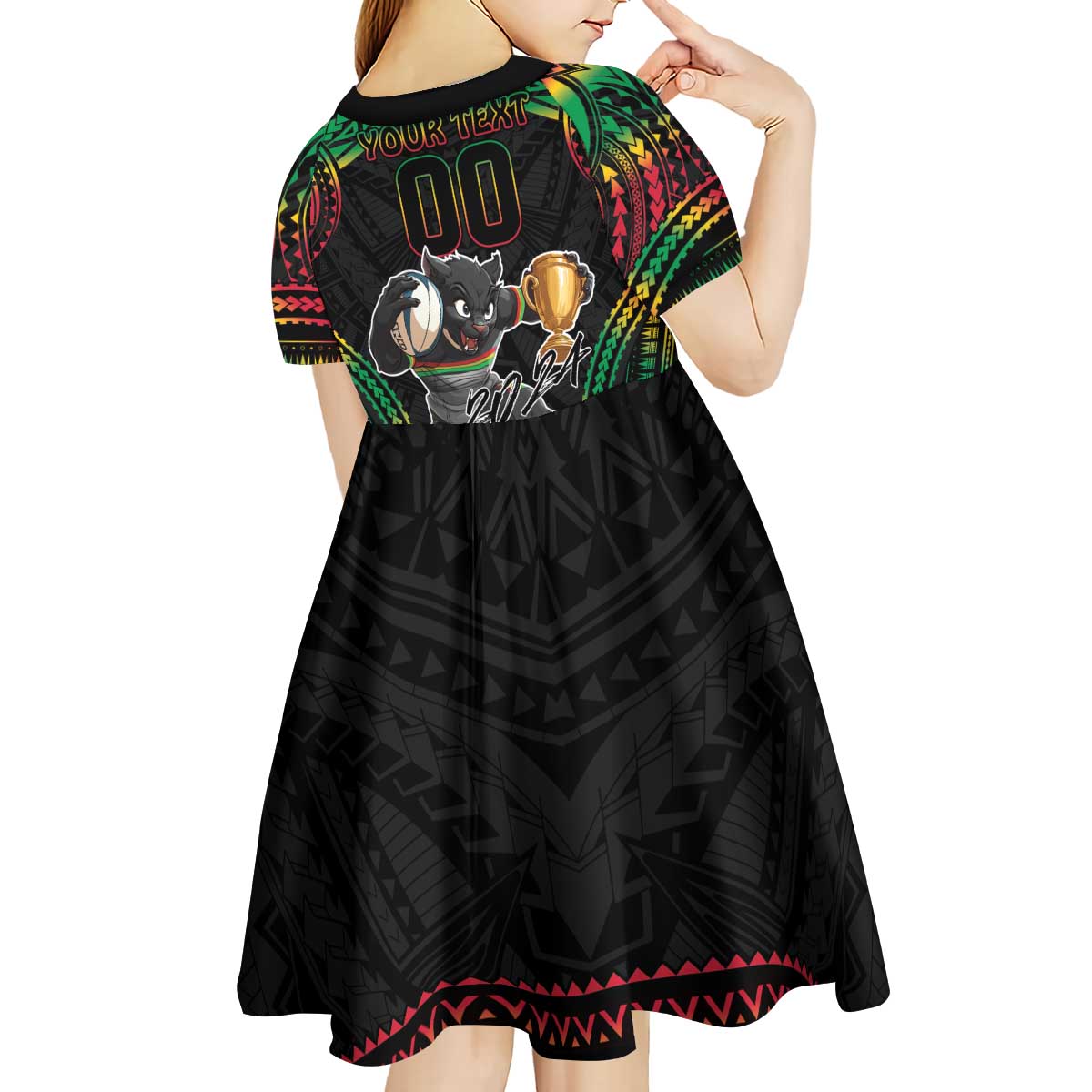 Custom Panthers Champion Grand Final 2024 Kid Short Sleeve Dress With Polynesian Style
