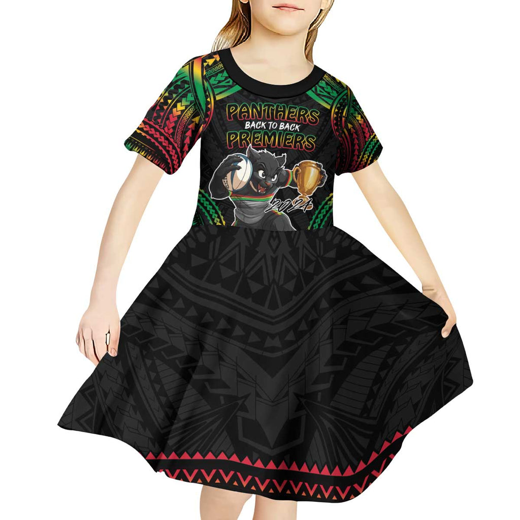 Custom Panthers Champion Grand Final 2024 Kid Short Sleeve Dress With Polynesian Style
