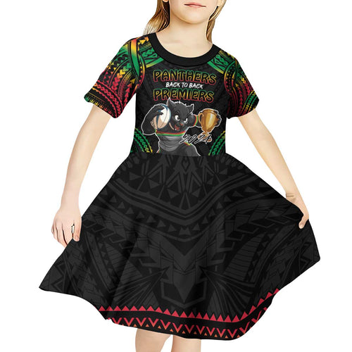 Custom Panthers Champion Grand Final 2024 Kid Short Sleeve Dress With Polynesian Style