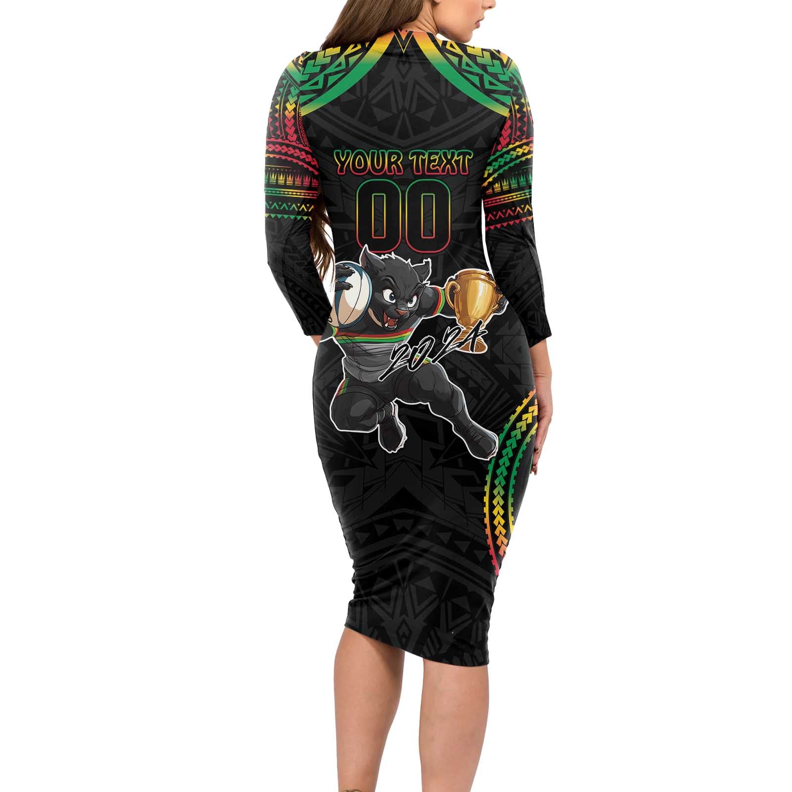 Custom Panthers Champion Grand Final 2024 Long Sleeve Bodycon Dress With Polynesian Style