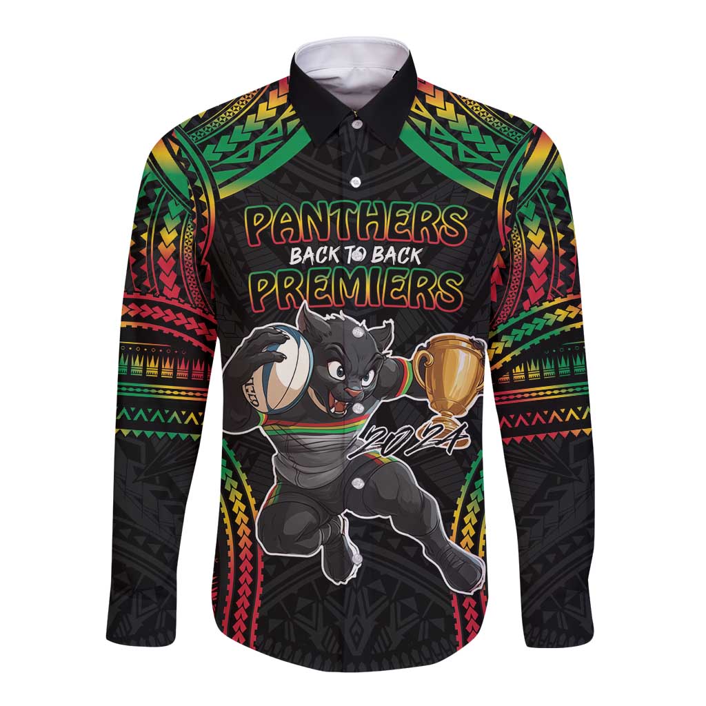 Custom Panthers Champion Grand Final 2024 Long Sleeve Button Shirt With Polynesian Style