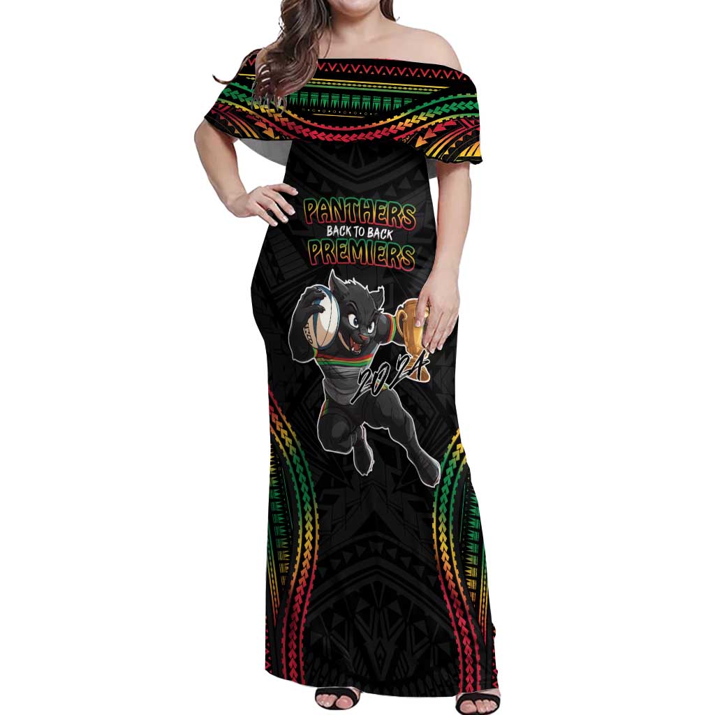 Custom Panthers Champion Grand Final 2024 Off Shoulder Maxi Dress With Polynesian Style