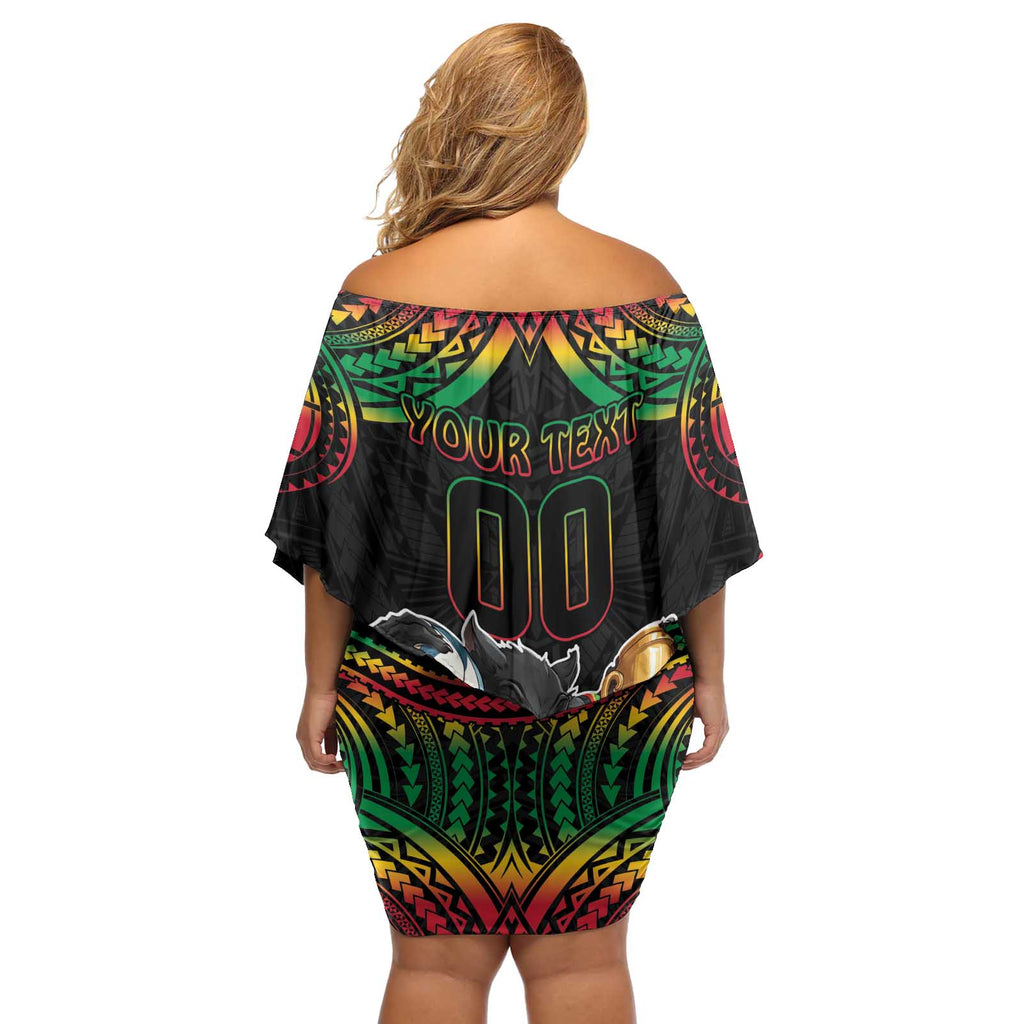 Custom Panthers Champion Grand Final 2024 Off Shoulder Short Dress With Polynesian Style