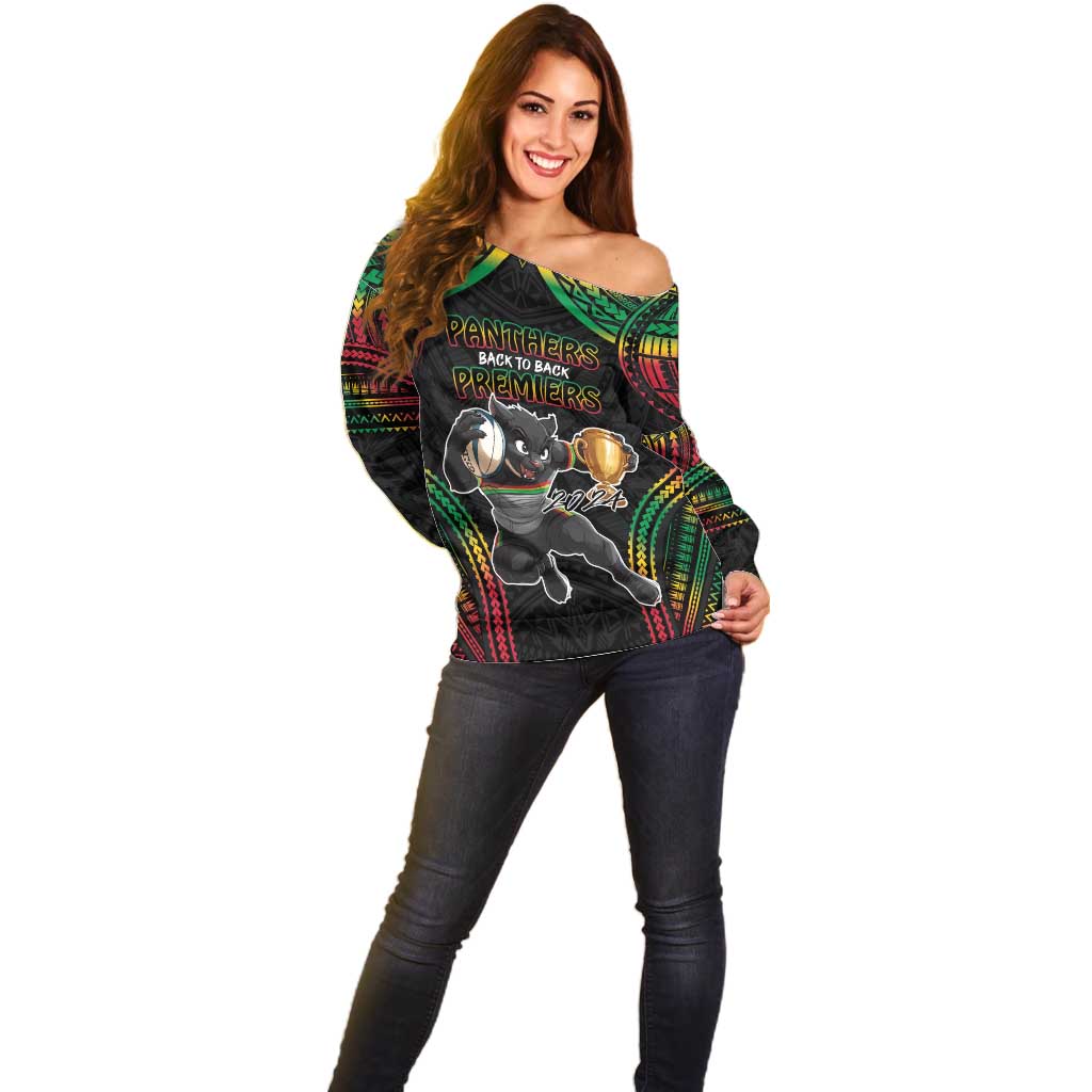 Custom Panthers Champion Grand Final 2024 Off Shoulder Sweater With Polynesian Style