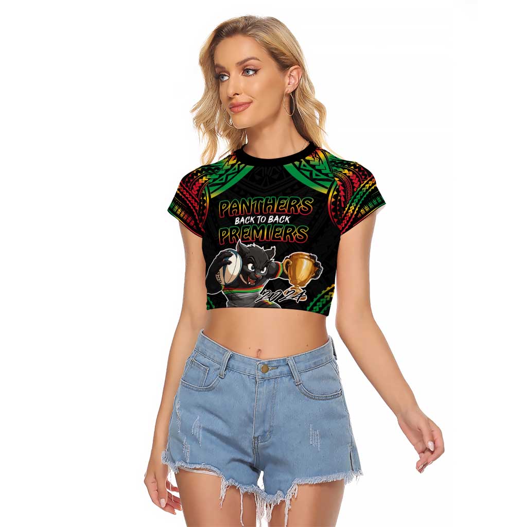 Custom Panthers Champion Grand Final 2024 Raglan Cropped T Shirt With Polynesian Style