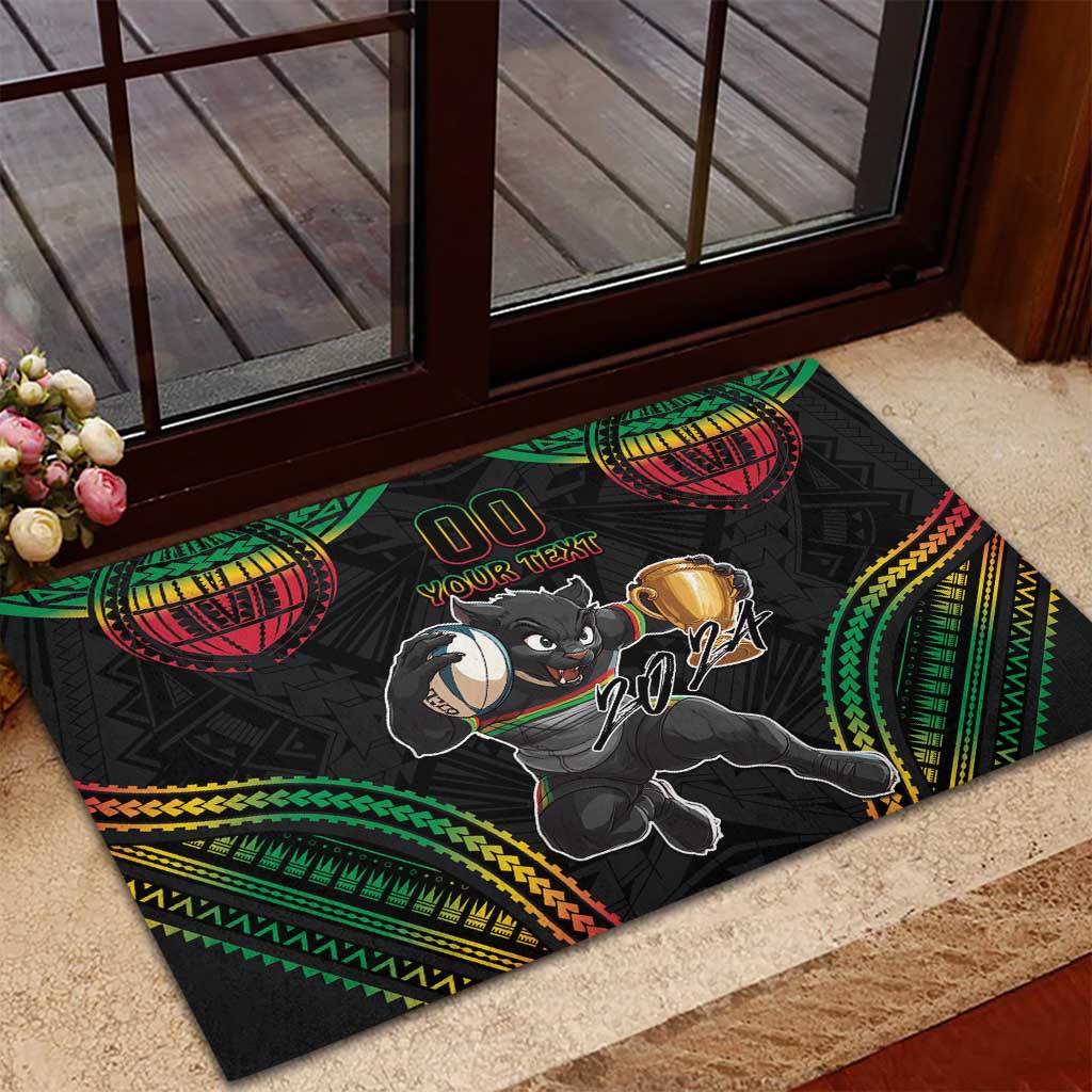 Custom Panthers Champion Grand Final 2024 Rubber Doormat With Polynesian Style