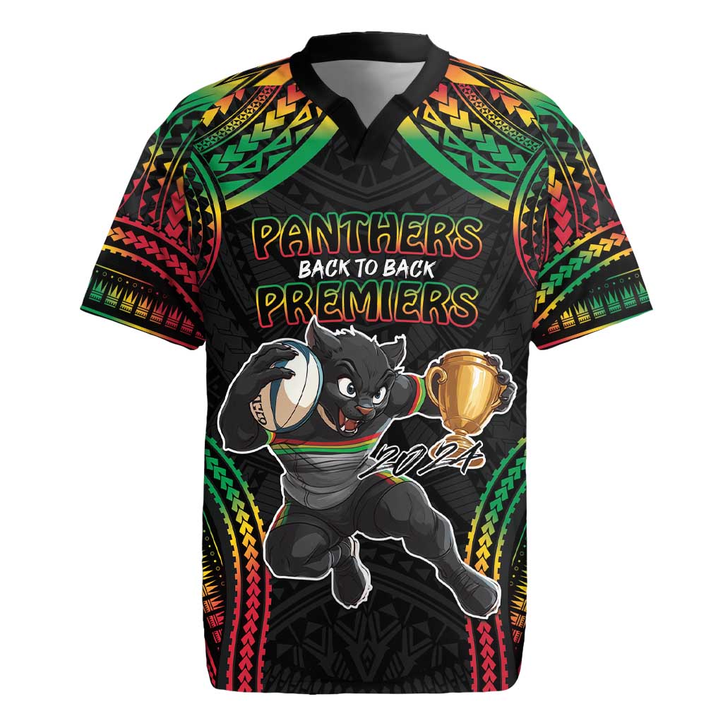 Custom Panthers Champion Grand Final 2024 Rugby Jersey With Polynesian Style