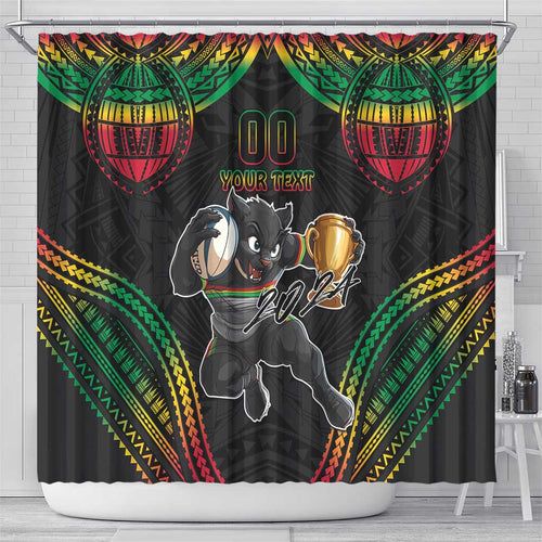 Custom Panthers Champion Grand Final 2024 Shower Curtain With Polynesian Style