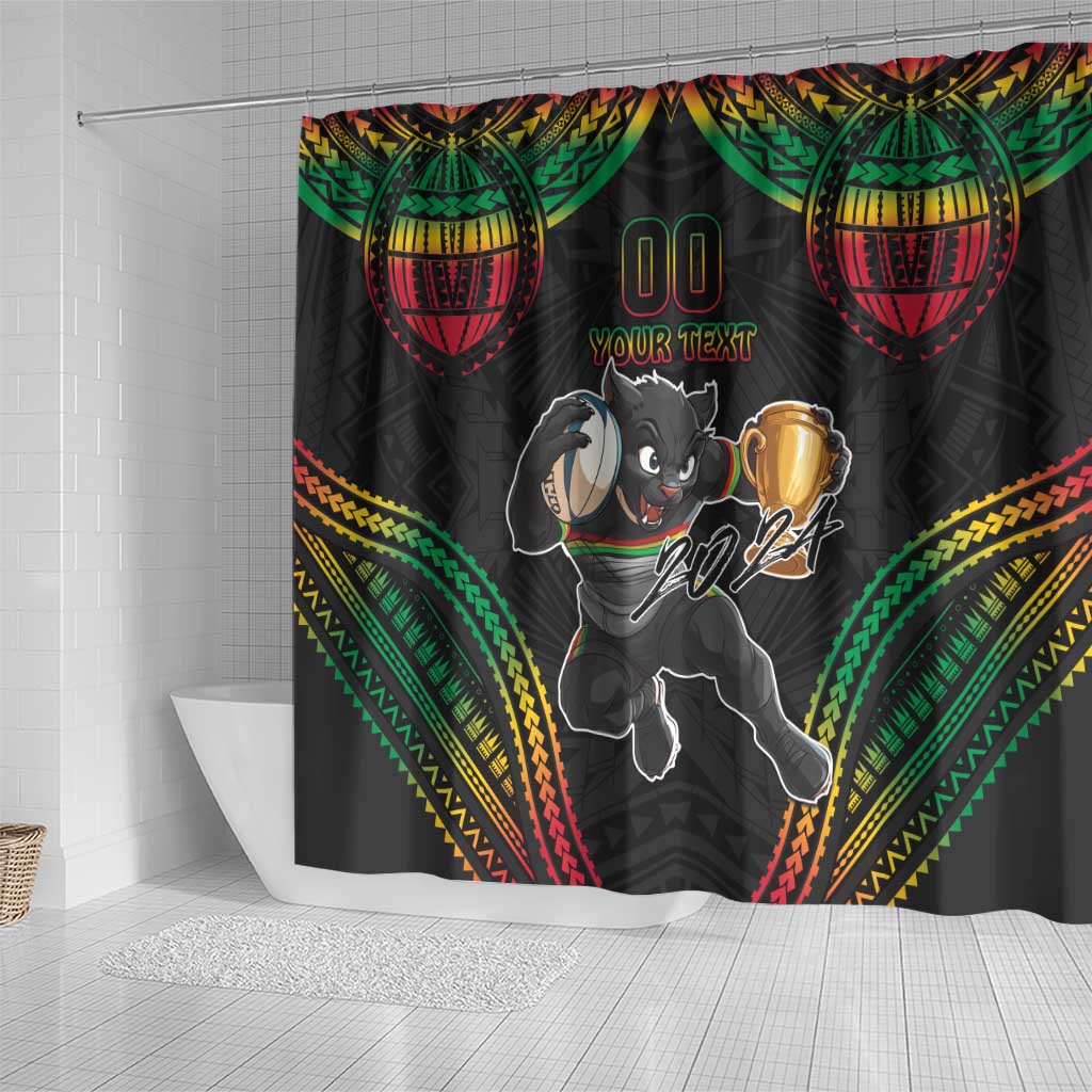 Custom Panthers Champion Grand Final 2024 Shower Curtain With Polynesian Style