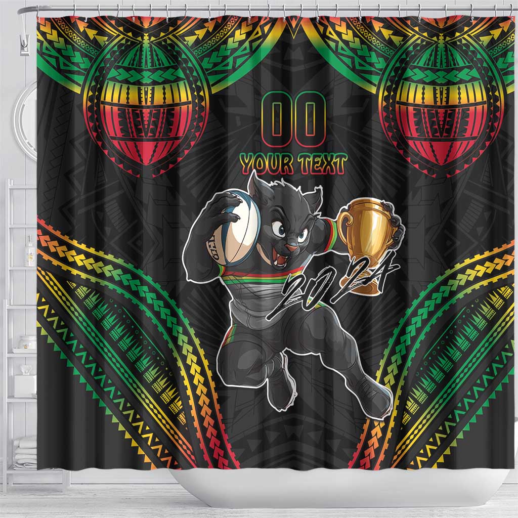 Custom Panthers Champion Grand Final 2024 Shower Curtain With Polynesian Style