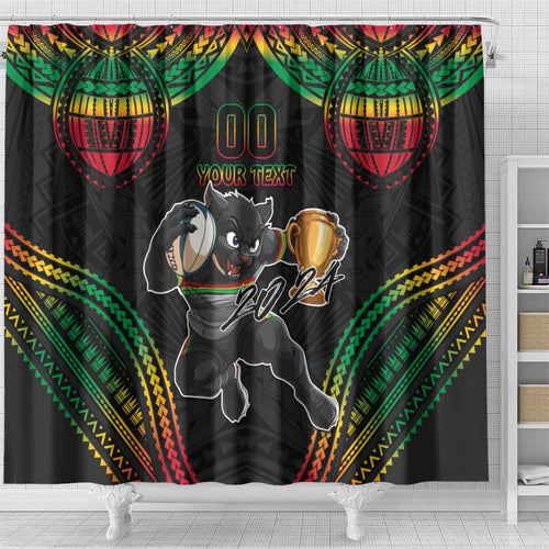 Custom Panthers Champion Grand Final 2024 Shower Curtain With Polynesian Style