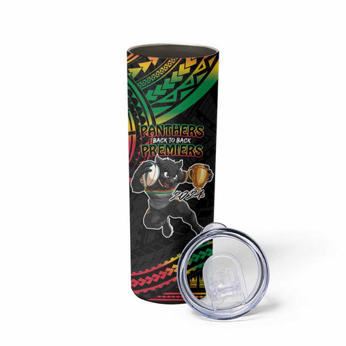 Custom Panthers Champion Grand Final 2024 Skinny Tumbler With Polynesian Style