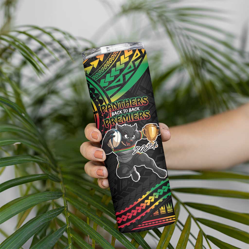 Custom Panthers Champion Grand Final 2024 Skinny Tumbler With Polynesian Style