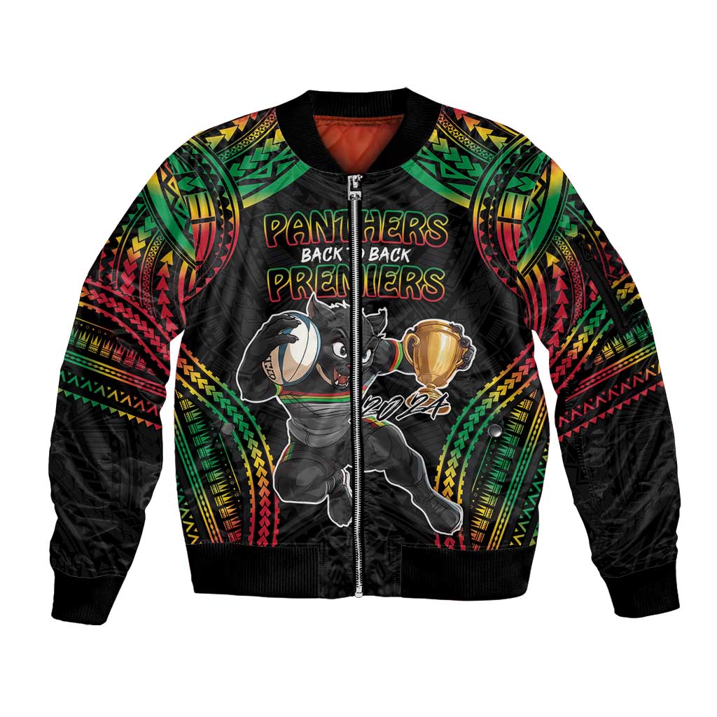 Custom Panthers Champion Grand Final 2024 Sleeve Zip Bomber Jacket With Polynesian Style