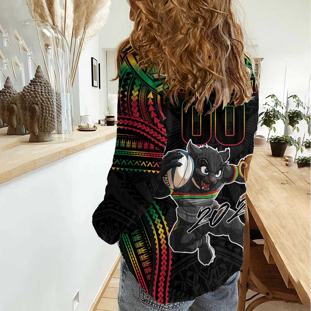 Custom Panthers Champion Grand Final 2024 Women Casual Shirt With Polynesian Style