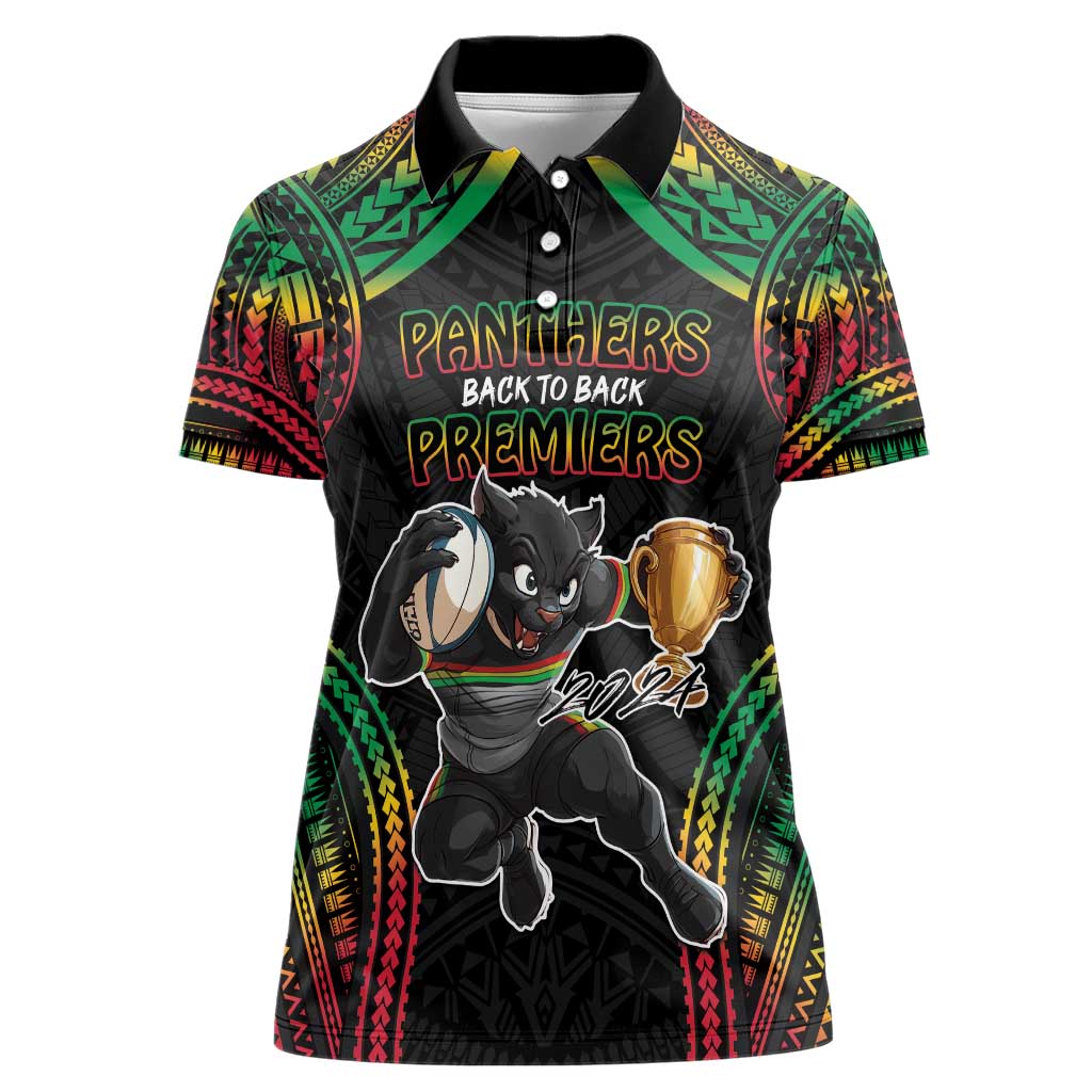 Custom Panthers Champion Grand Final 2024 Women Polo Shirt With Polynesian Style
