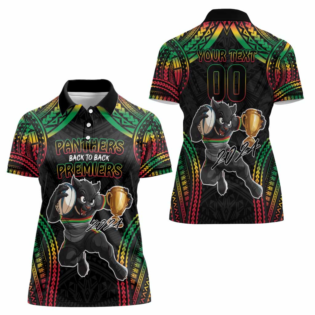 Custom Panthers Champion Grand Final 2024 Women Polo Shirt With Polynesian Style