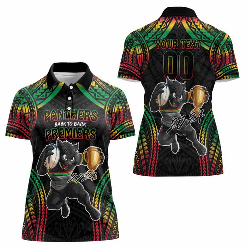 Custom Panthers Champion Grand Final 2024 Women Polo Shirt With Polynesian Style