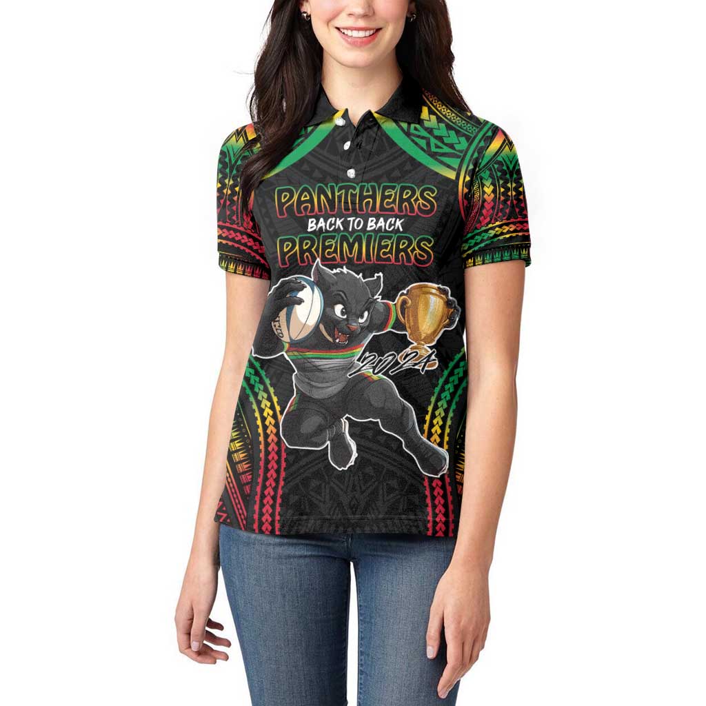 Custom Panthers Champion Grand Final 2024 Women Polo Shirt With Polynesian Style