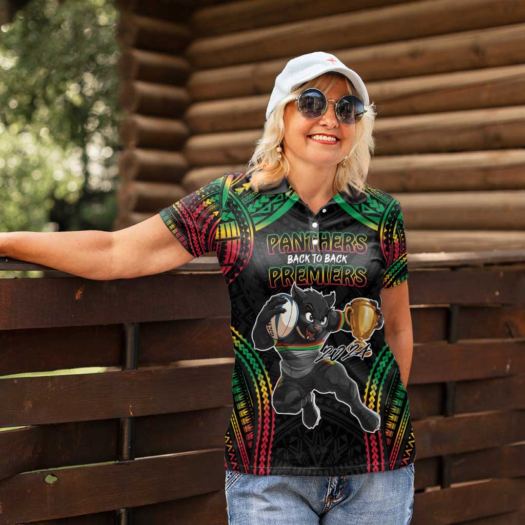 Custom Panthers Champion Grand Final 2024 Women Polo Shirt With Polynesian Style