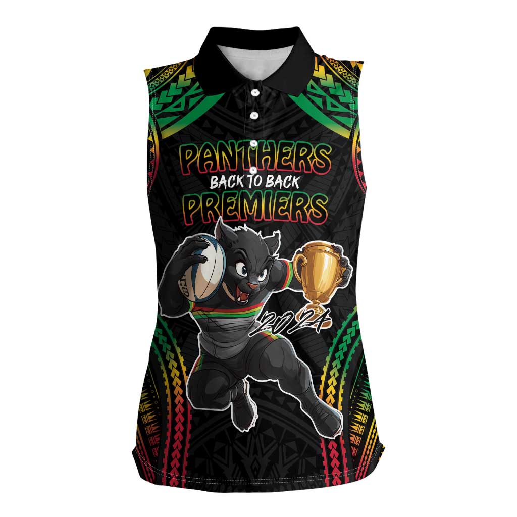 Custom Panthers Champion Grand Final 2024 Women Sleeveless Polo Shirt With Polynesian Style