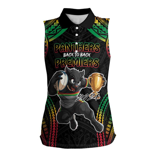 Custom Panthers Champion Grand Final 2024 Women Sleeveless Polo Shirt With Polynesian Style