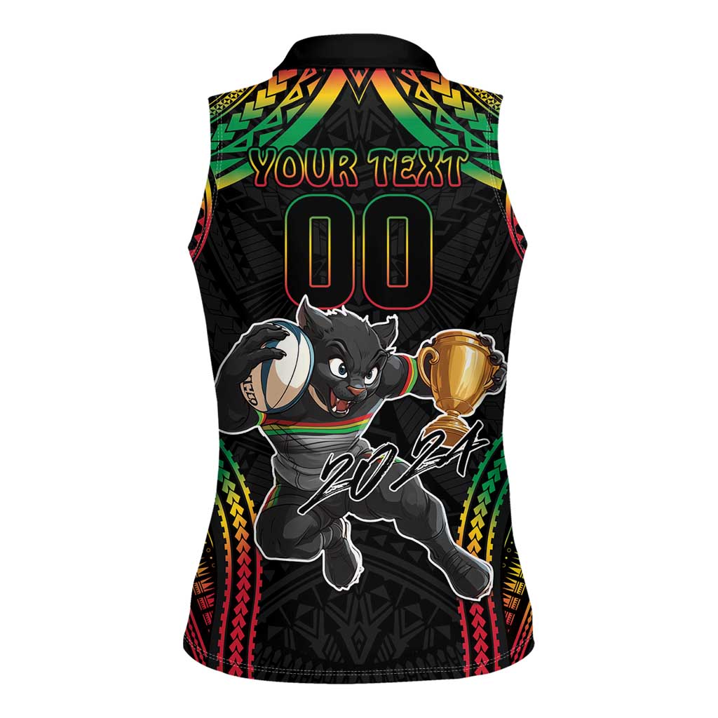 Custom Panthers Champion Grand Final 2024 Women Sleeveless Polo Shirt With Polynesian Style